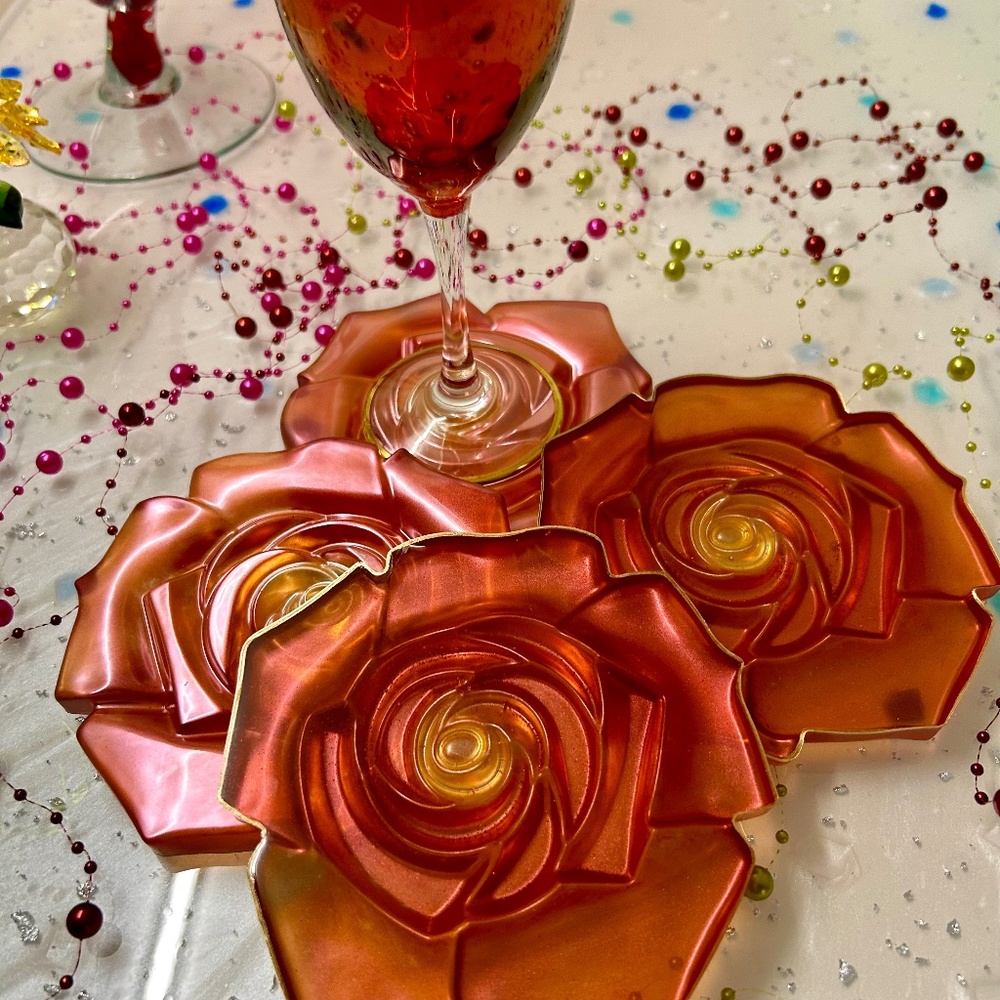 Resin rose coasters set of 3